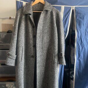 Spier & Mackay Black Grey Maxi Herringbone Tweed Balmacaan Coat